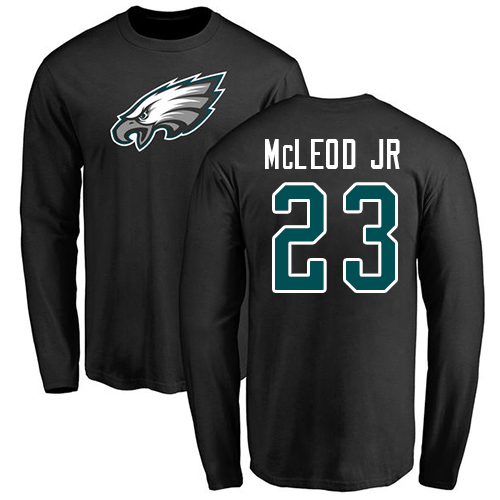 Men Philadelphia Eagles #23 Rodney McLeod Black Name and Number Logo Long Sleeve NFL T Shirt